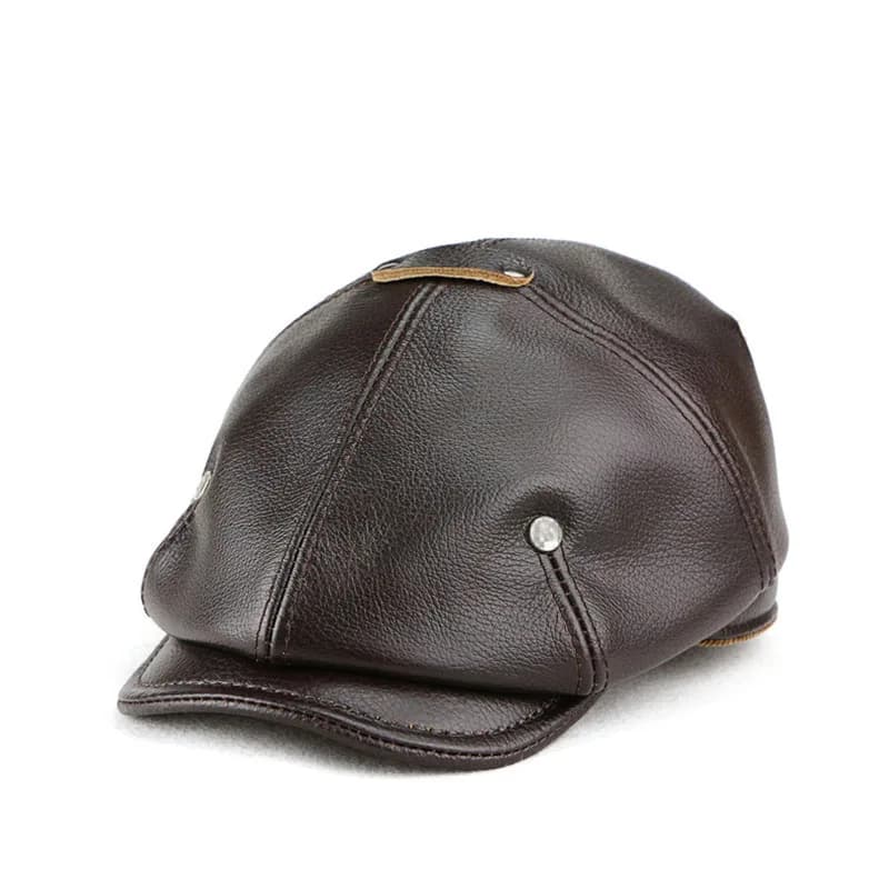 Autumn Winter Real Full Grain Cow Leather Octagonal Beret Cap For Men Retro Fashion British Style Newsboy Hat Artist Visor