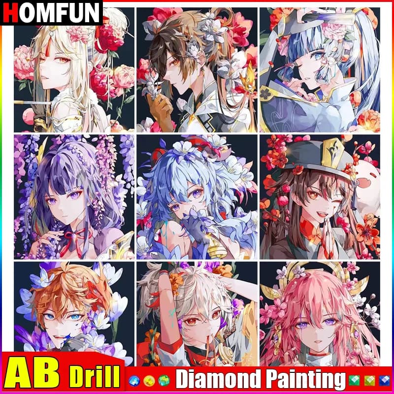 HOMFUN AB Diamond Painting Cross Stitch Pattern 5D Diamond Embroidery "Portrait Anime Boy Girl" Home Decor DIY diamond Art