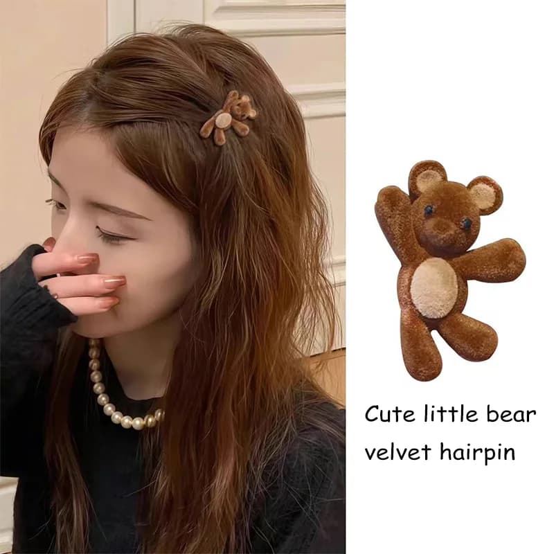 1PC carino agitando piccolo orso di velluto forcina delicata clip compatta a becco d'anatra per frangia e accessorio per capelli laterali