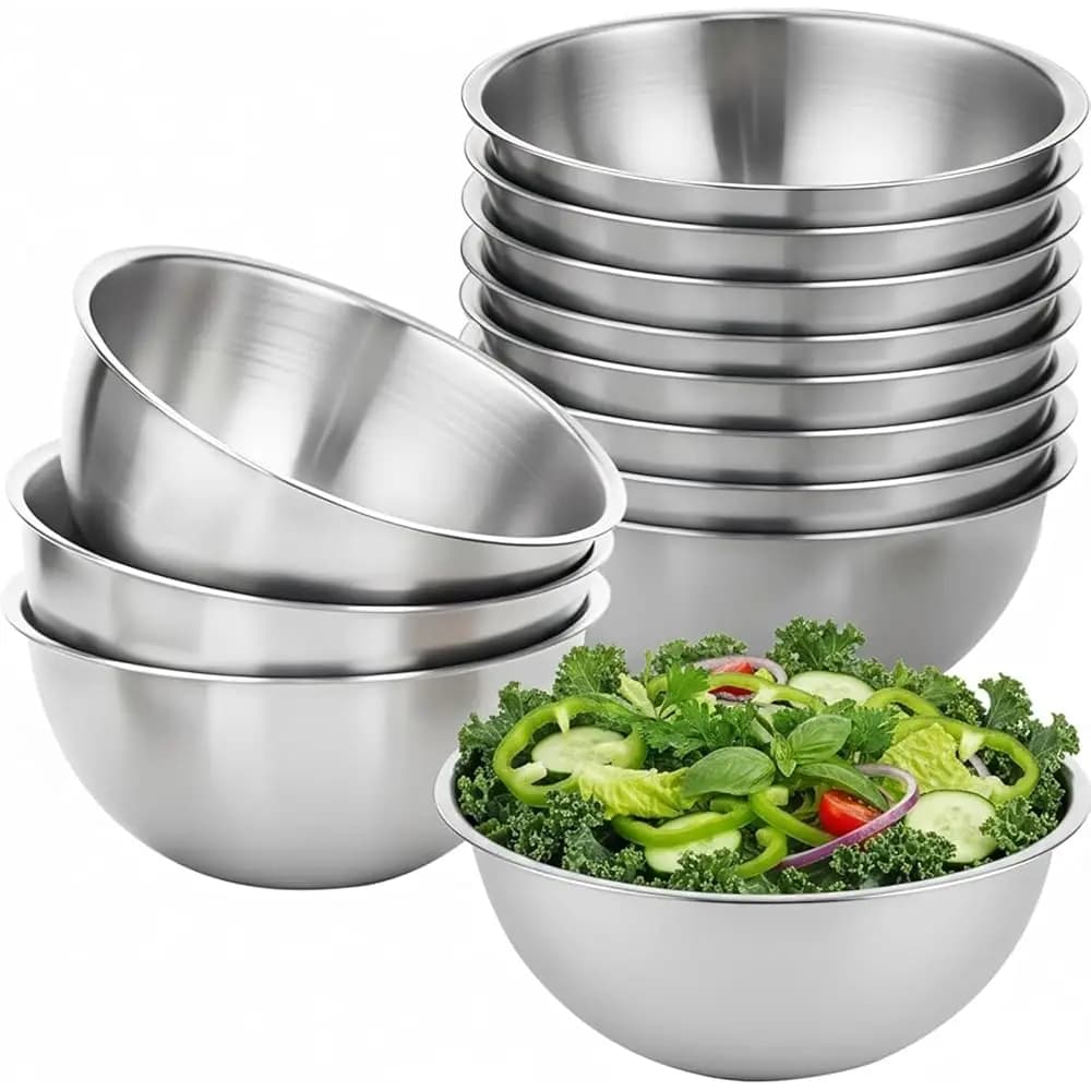 Set di 12 Ciotole in Acciaio Inox 304 con Graduazioni, Ciotole per Insalata in Metallo, Contenitori Riutilizzabili per Alimenti