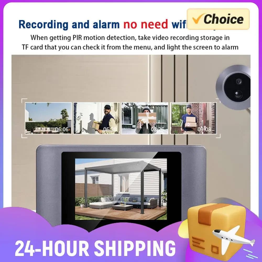 Mini Telecamera Spioncino Intelligente Wireless con Rilevamento Movimento PIR, Videocitofono Smart con Batteria da 2000mAh