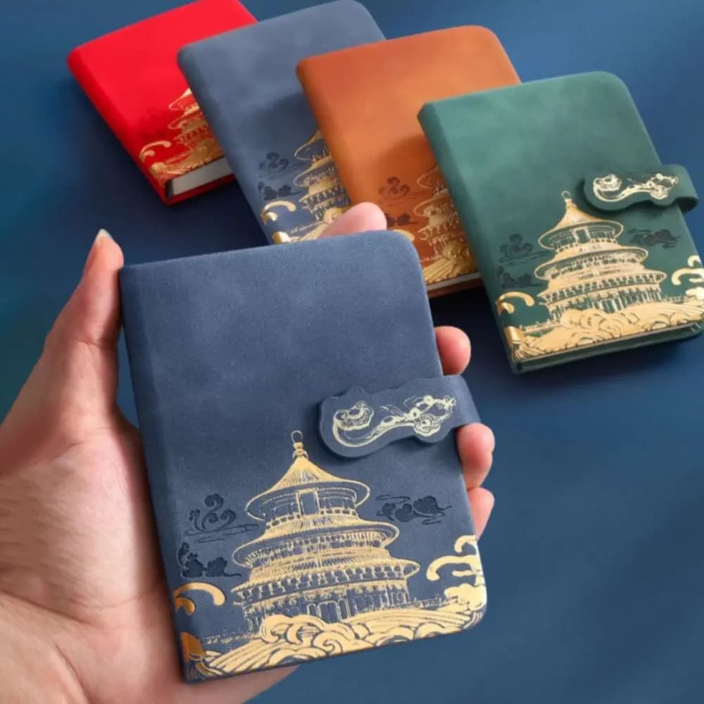 Notebook portatile con copertina in PU tascabile A7 100 fogli Mini agenda giornaliera Riviste per viaggiatori in stile cinese Agenda Blocco note per ufficio