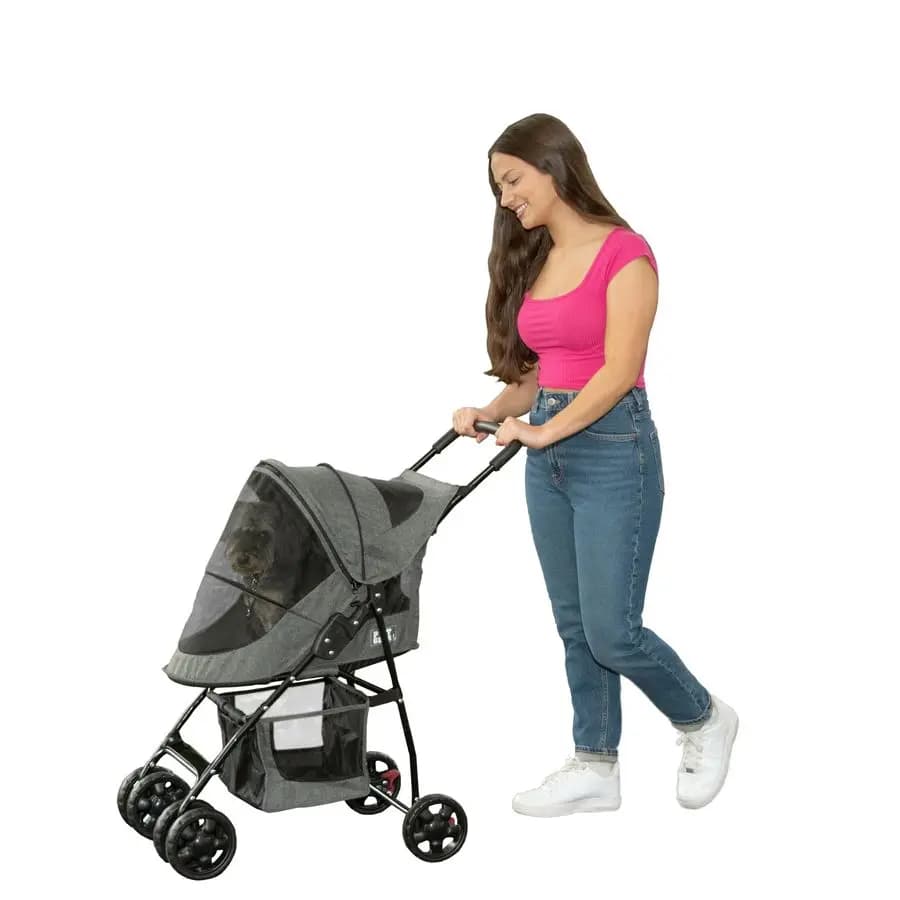 Passeggino per Animali Domestici Gear Happy Trails Lite per Cani e Gatti, Ingresso con Cerniera, Facile da Piegare con Fodera Rimovibile, Cintura di Sicurezza, Cestino Portaoggetti