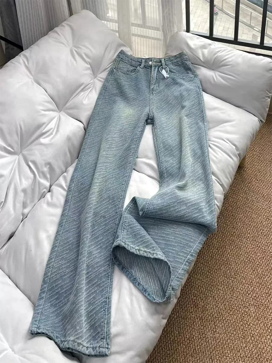High Waist Straight Leg Jeans Women's Spring Autumn plus Size Loose Slimming Wide Leg Floor Length Trousers Casual Style