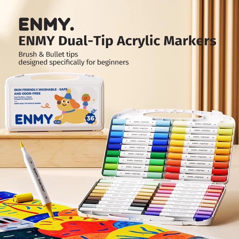 ENMY Acrylic Markers Dual-Tip FastDrying Waterproof Colorful Markers DIY Enthusiasts 24/36/48/60/80 Colors Painting Stationery