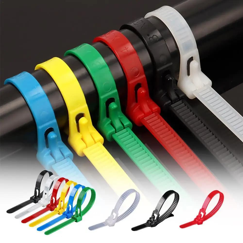 100pcs 4x150/5x250mm Releasable Reusable Zip Ties Nylon Cable Adjustable Self-Locking Premium Plastic Nylon Cable Wire Ties