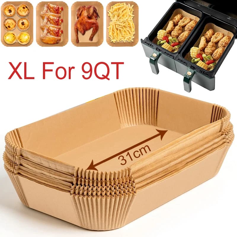 Large 31cm Rectangular Air Fryer Disposable Paper Special Baking Paper Non-stick parchment for Air Fryer for Kitchen Basket 3-9QT