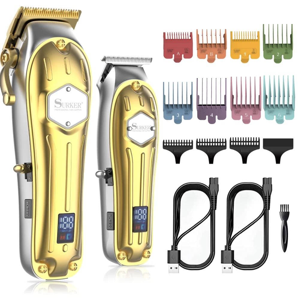 Set tagliacapelli Hatteker con kit display digitale LCD Forbici da intaglio per barbiere con testa a olio Set da 2 pezzi per tagli di capelli professionali