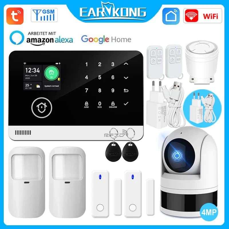 Sistema di Allarme Domestico WiFi GSM Tuya con Controllo APP Smart Life, Supporto per Scheda RFID, Tastiera Touch e Rilevatore Wireless 433MHz