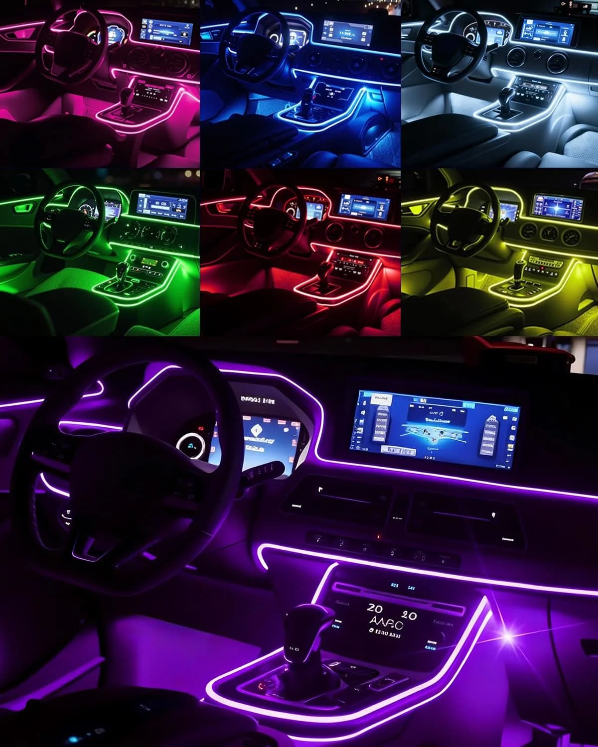 Luci LED a Striscia per Interni Auto, Kit di Illuminazione Ambientale con Controllo USB APP Bluetooth, Sincronizzazione Musicale in Fibra Ottica per Interni Auto