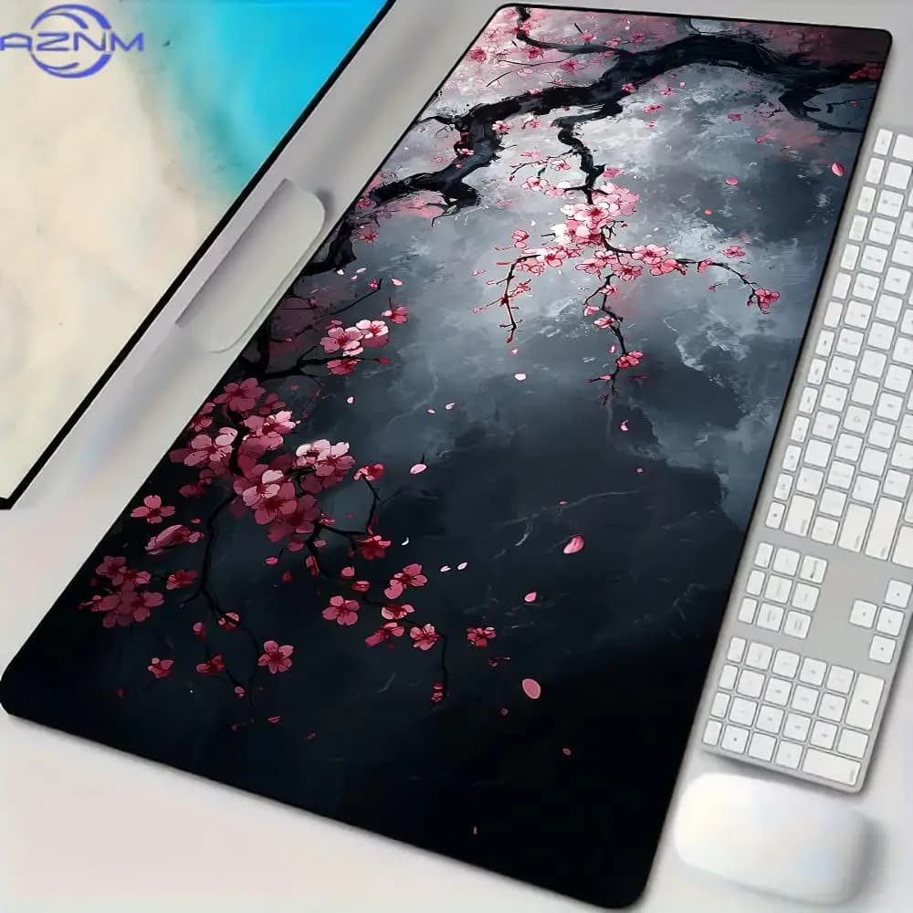 Plum Blossom Art Illustration Large Mouse Pad Desk mat with stitched edges Natural rubber base Computer mouse pads gaming pad