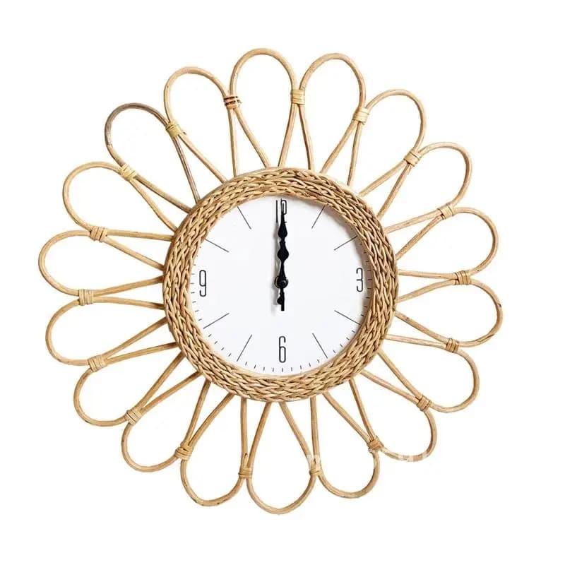 Wall clock with hand woven frame, simple DIY design, rattan wall, suspended, dorm, living room, home decoration, bedroom
