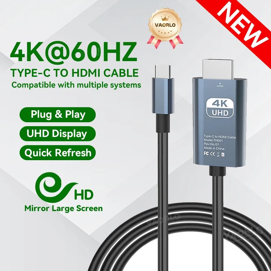 4K to 60Hz TIPO C to HDMI Adapter from USB C to HDTV Compatible with HDMI for TV, computer, projector, converter, MacBook Air, iPad, iPhone 15, 16, 17, Samsung (projector cable for 2 meters screen)