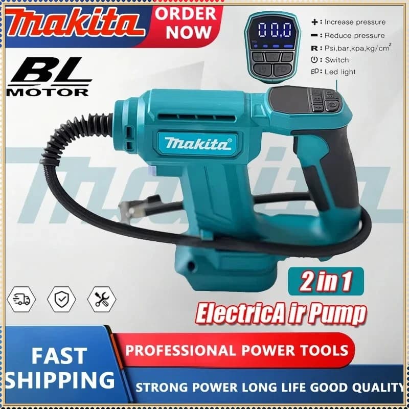 Pompa ad aria portatile Makita 2 in 1 senza fili, compressore d'aria per pneumatici auto, pompa gonfiabile automatica elettrica per batteria Makita