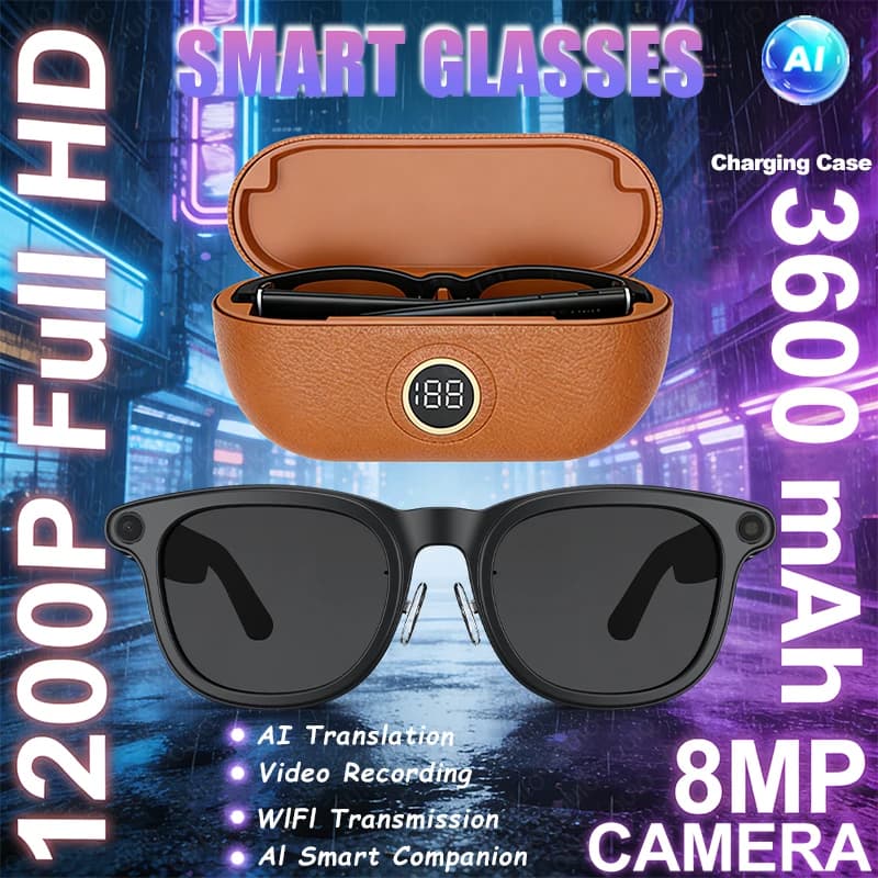 Nuovi Occhiali Intelligenti 2026 con Batteria Grande da 3600mAh, Fotocamera HD da 8MP, Registrazione Video, Traduzione Vocale, Riconoscimento Foto AI, Occhiali da Sole da Uomo
