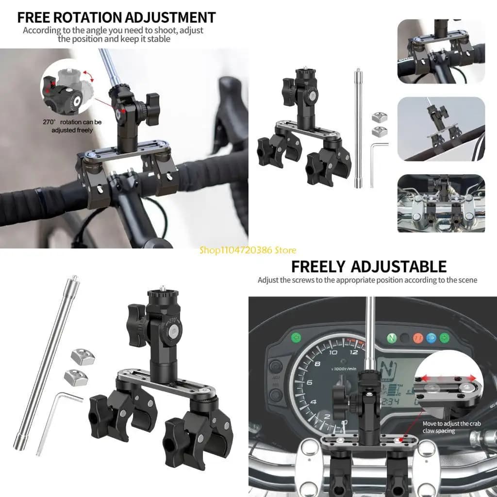 K0EA Alloy Vehicle Mount For Action Cameras 360 Degree Rotatable Shockproof Design Off Road Adventure Secure Attachment