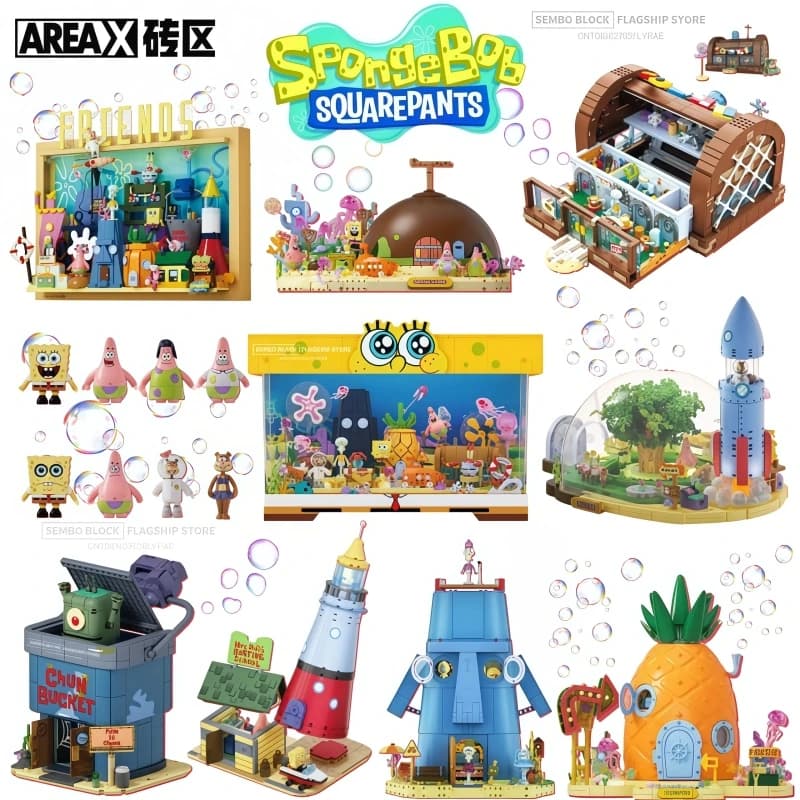 SpongeBob SquarePants Serie Anime Building Blocks Casa di pietra dei tentacoli Anime Krusty Krab Building Block Giocattolo Modello Regali