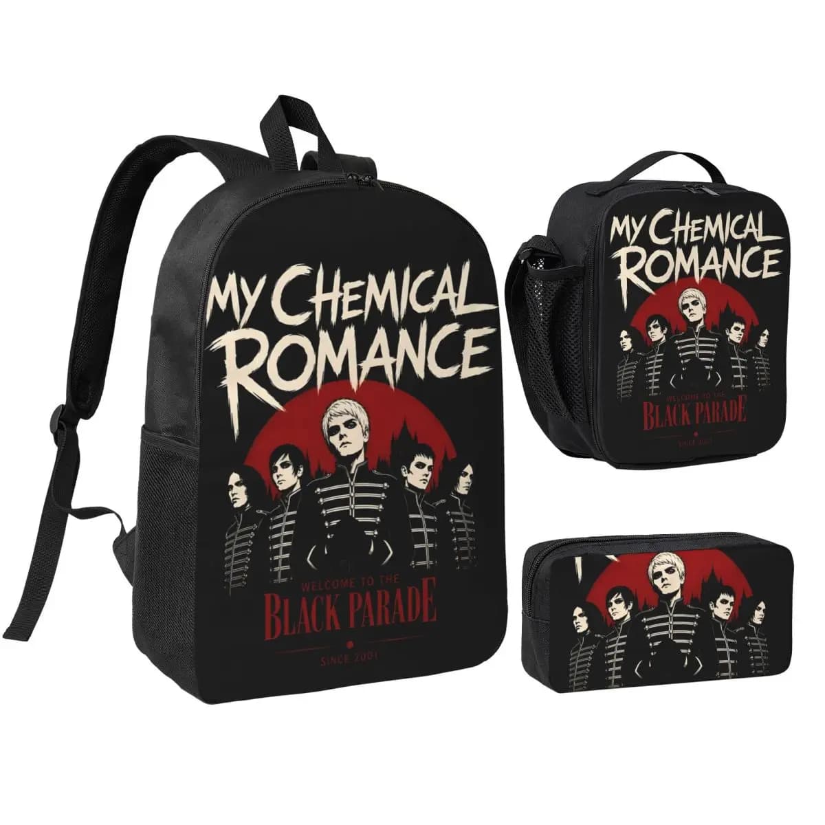 The Black Parade 2026 Music My Chemical Romance Mcr Backpack Lunch Box Pen Bags Backpacks Schoolbag Bookbag Set