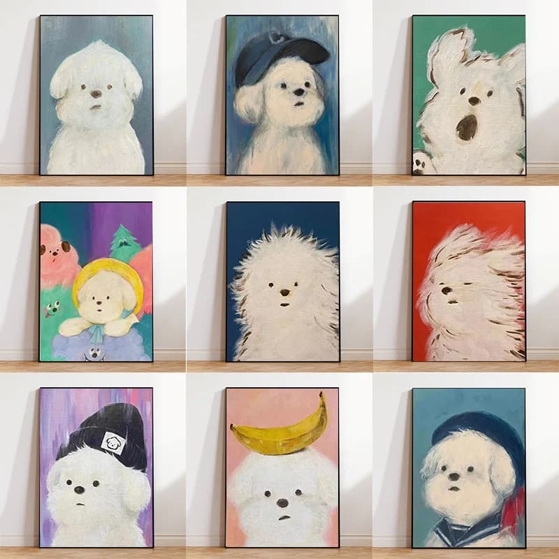 Kawaii Cute Dog Posters and Prints Animal Canvas Painting Printing Wall Art Picture for Living Room Home Decoration No Frame