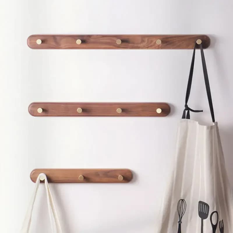 1pc Solid Wood Brass Coat Hook, Black Walnut Wood Coat Hanger, Clothing Hooks,Wall Mounted Storage Rack Drilling Installation