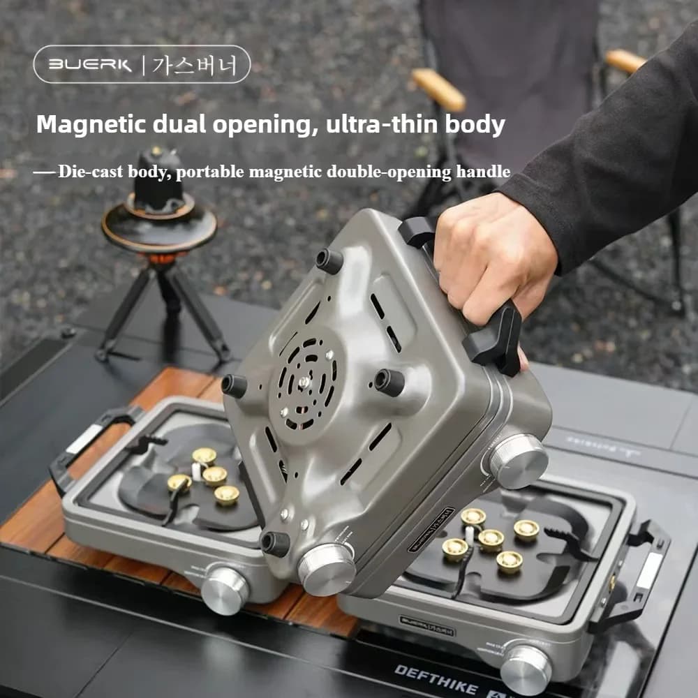 BUERK Camping Gas Stove - Portable Foldable Outdoor BBQ Grill - Split Type Butane Propane Burner 8800W High Power Double Burner