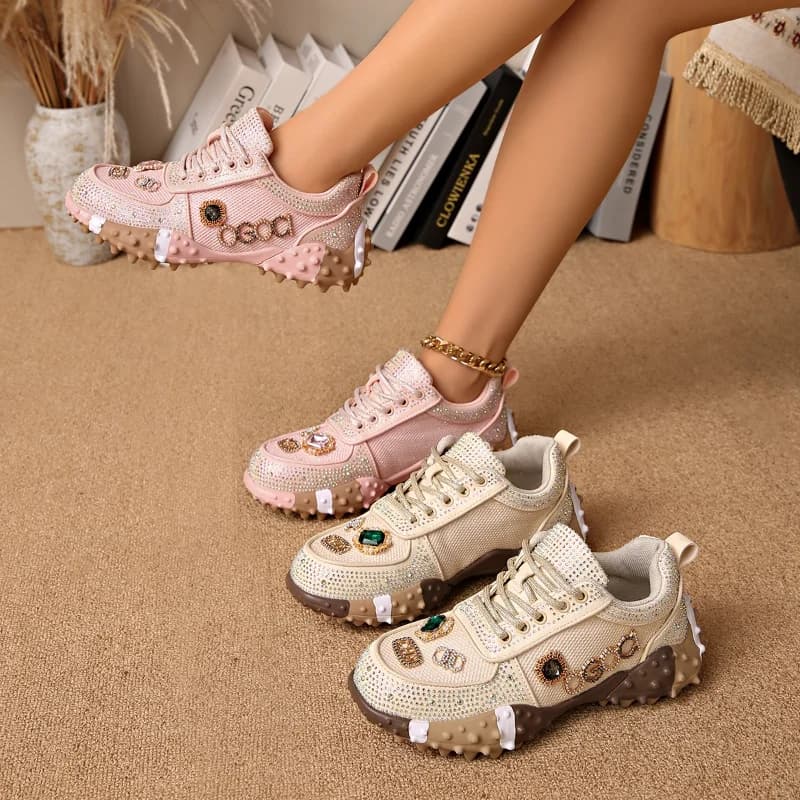 Women's Sneakers Rhinestone Casual Shoes Outdoor Platform Running Shoes Mesh Slip-resistant and Breathable Female Sports Shoes