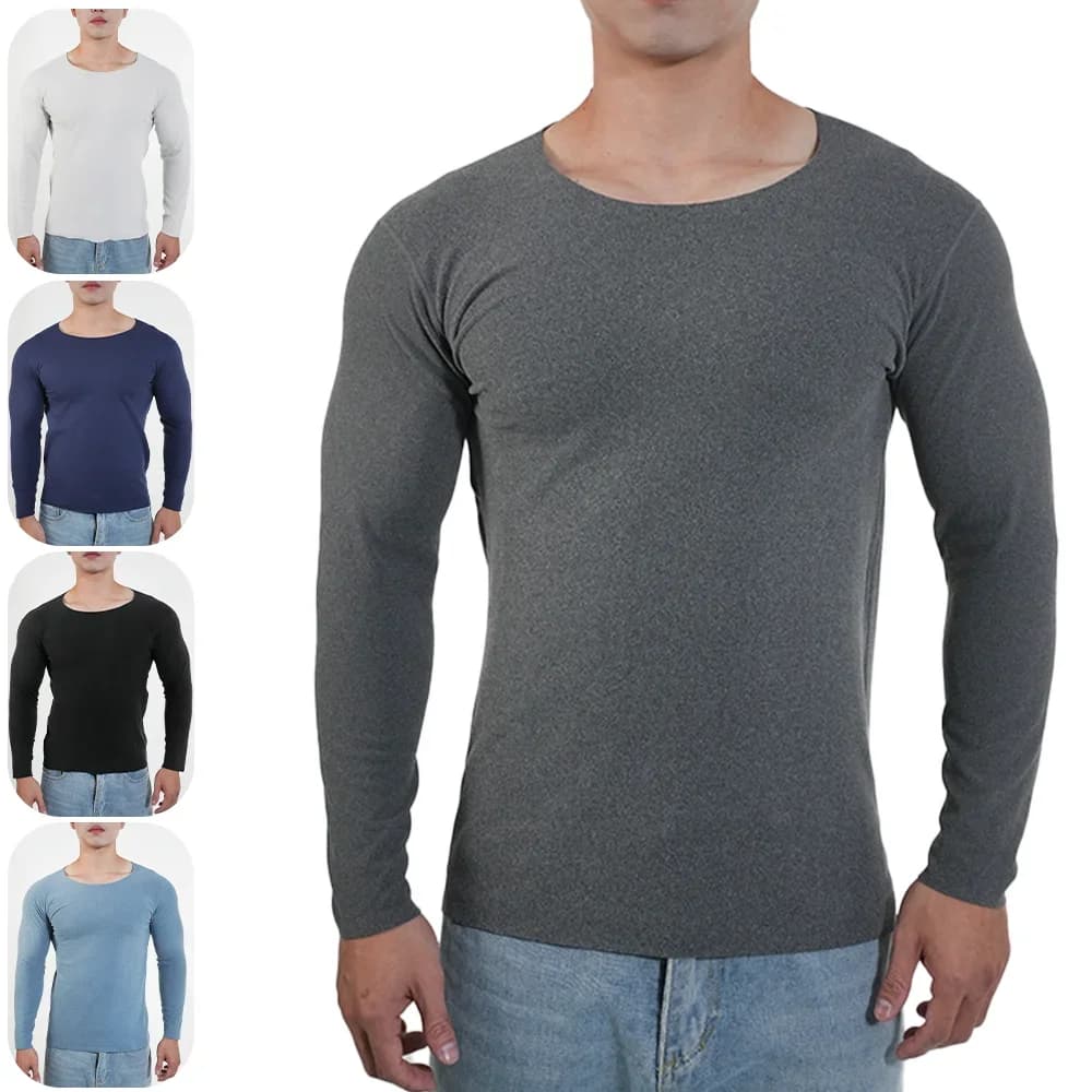 Men Thermal Underwear Long Sleeve Shirts Crewneck Fleece Lined Base Layer Top Winter Warm Big Undershirt Plus Size Cold Weather