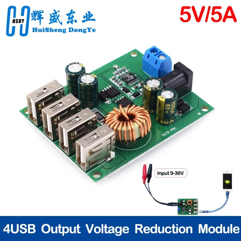 DC 7V-60V to 5V 5A 4 Four USB Outputs Buck Converter Card Step Supplies Power Module High Speed Car Charger