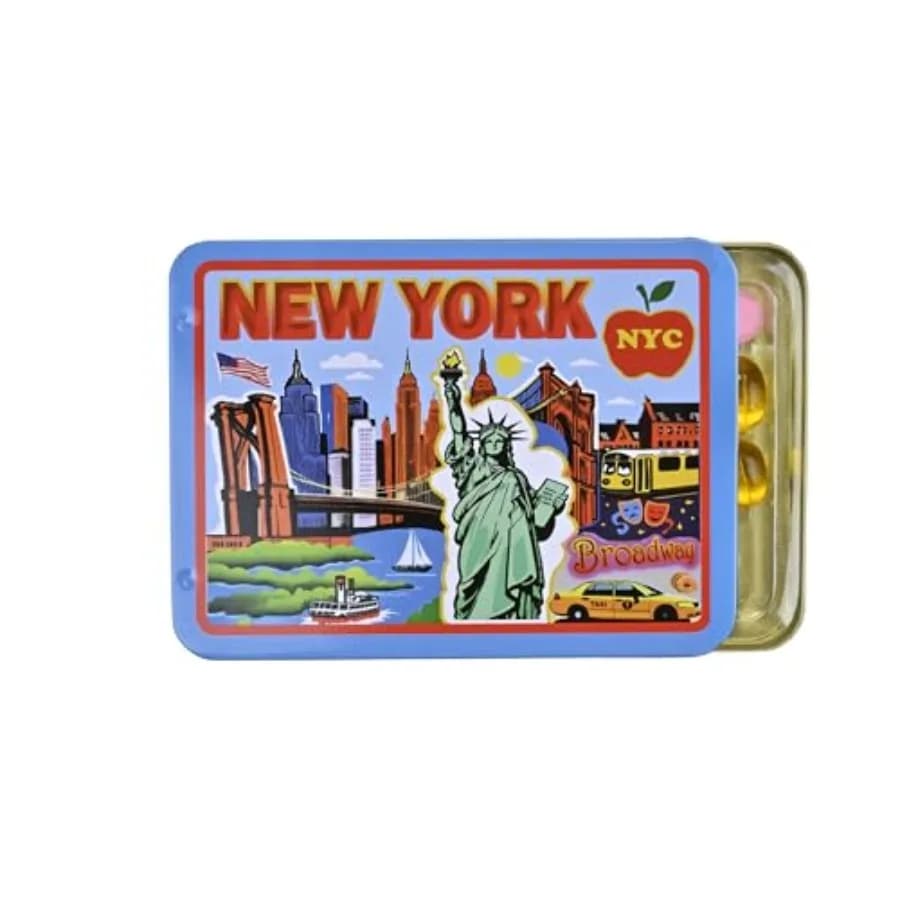 New York Fridge Magnet by, Tin Portable Pill Box with 3 Compartments, Vitamin Organizer, Unique Collectible Souvenir Gift, Trav