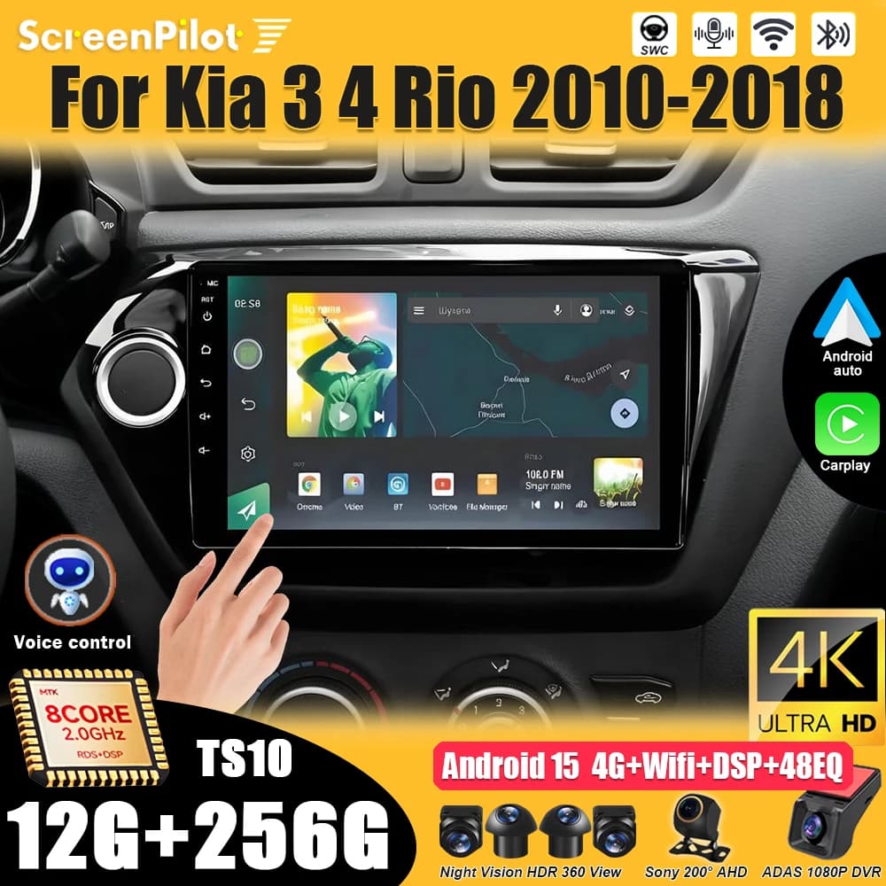 Autoradio Android 16 per Kia RIO 3 4 Rio 2010-2016, Lettore Multimediale Video con Carplay, 2 DIN, Touch Screen, RDS, Wifi 5G, 7/9/10 Pollici