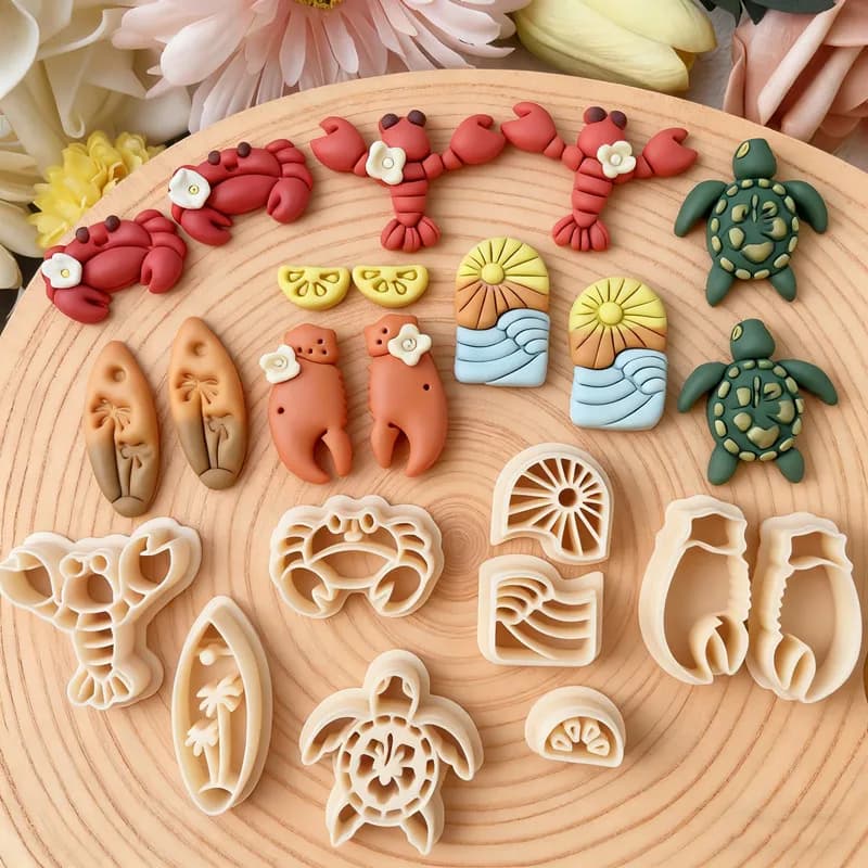 Sandbeach Sea Animal Formine per argilla polimerica Ocean Beach Pinze Granchio Aragosta Tartaruga Ceramica Orecchini in argilla Stampi per taglio gioielli