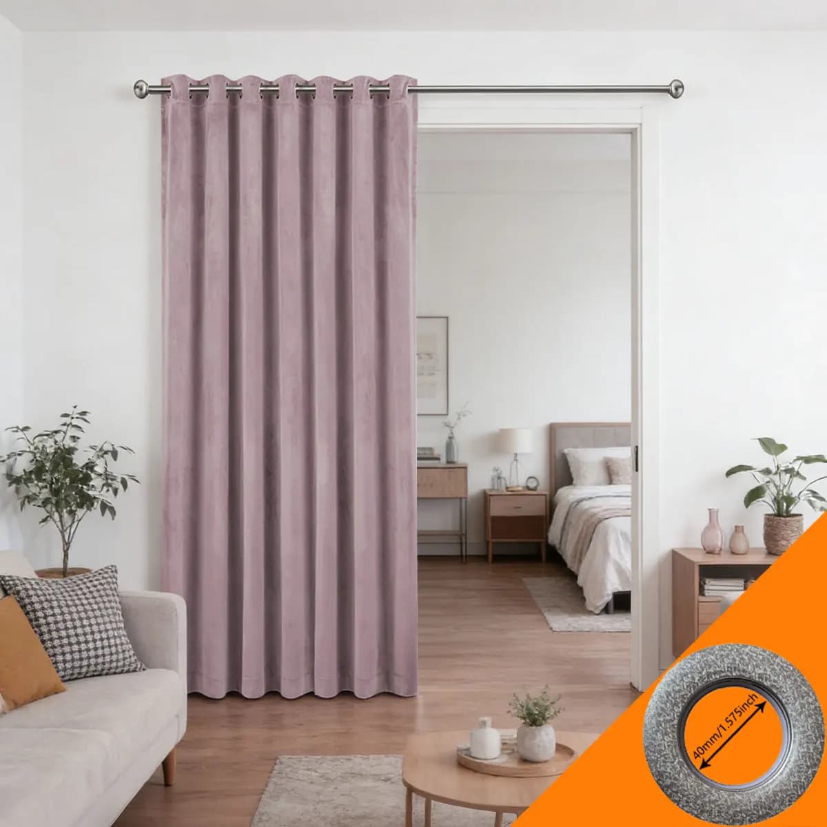 Tenda Oscurante in Velluto con Occhielli, Isolante Termico per Porte di Camere da Letto e Armadi (1 Pezzo)