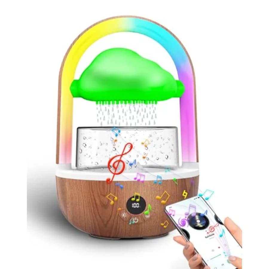 Diffusore di Oli Essenziali per Aromaterapia a Forma di Fungo con Umidificatore a Goccia d'Acqua, Luci e Suoni per il Sonno - T