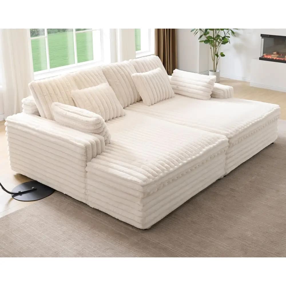 Divano Chaise Longue Doppio Extra Largo per Due Persone, Seduta Profonda Cloud Couch con Cuscini Lombari e Braccioli Larghi per Soggiorno e Camera da Letto, E