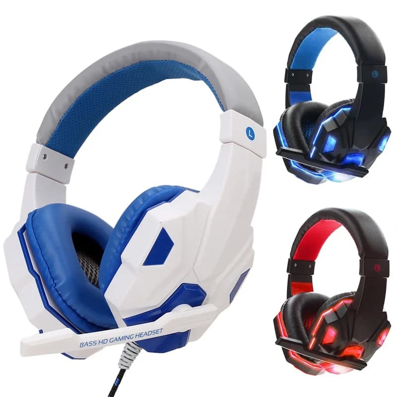 Over-Ear Gaming Headphones with 3.5mm Cable, Stereo Music Headphones with Adjustable Microphone for PS4, PS5, Laptop, Computer, PC