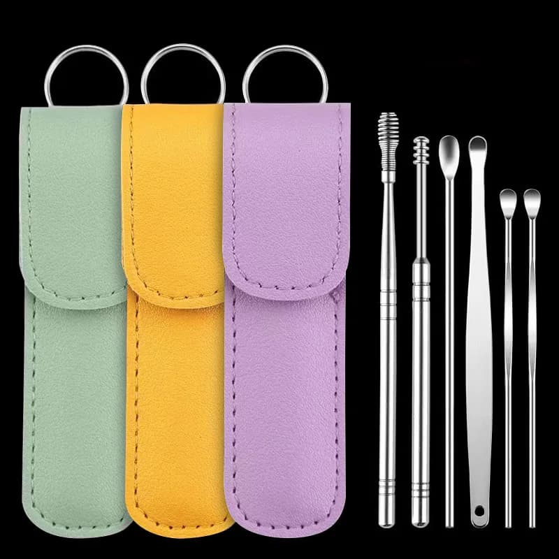 Stainless Steel Ear Spoon 6-Piece Portable Keychain Spiral Ear Spoon Ear Spoon Ear Cleaning Tool Set
