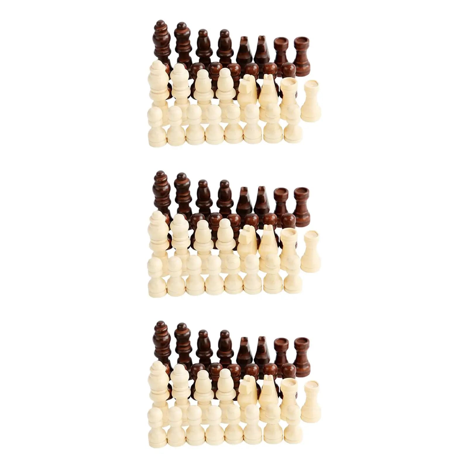 32 Wooden Chess Pieces Set for Game Play, Pawns and Figurines for Beginners
