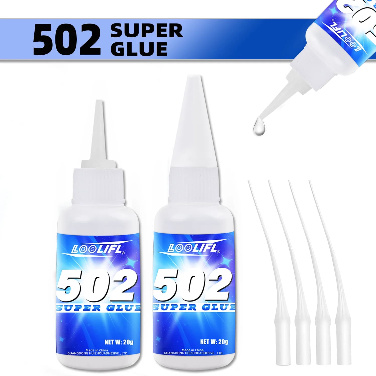 LOOLIFL 502 Super Glue 20g Adesivo istantaneo forte per plastica, metallo, gomma, ceramica, - Colla cianoacrilata ad asciugatura rapida con