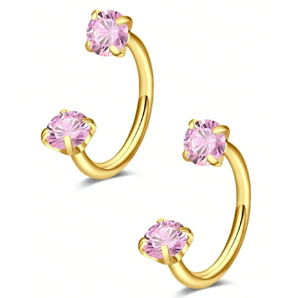 2 Anelli Piercing a Ferro di Cavallo in Acciaio Inossidabile con Zirconia Rosa, Versatili per Piercing al Naso, Orecchio, Ombelico, Cartilagine, Helix e Daith, Gioielli per Donne