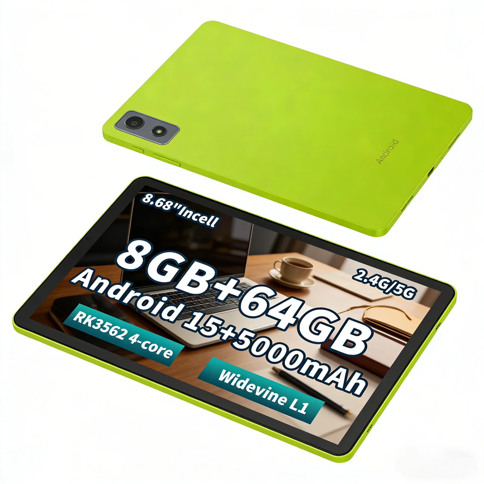 Tablet Android 15 da 8,68 Pollici, 8GB RAM+64GB ROM, RK3562 Quad Core, Schermo Incell 1340x800, Batteria 5000mAh, WiFi 2.4G/5G, Widevine L1