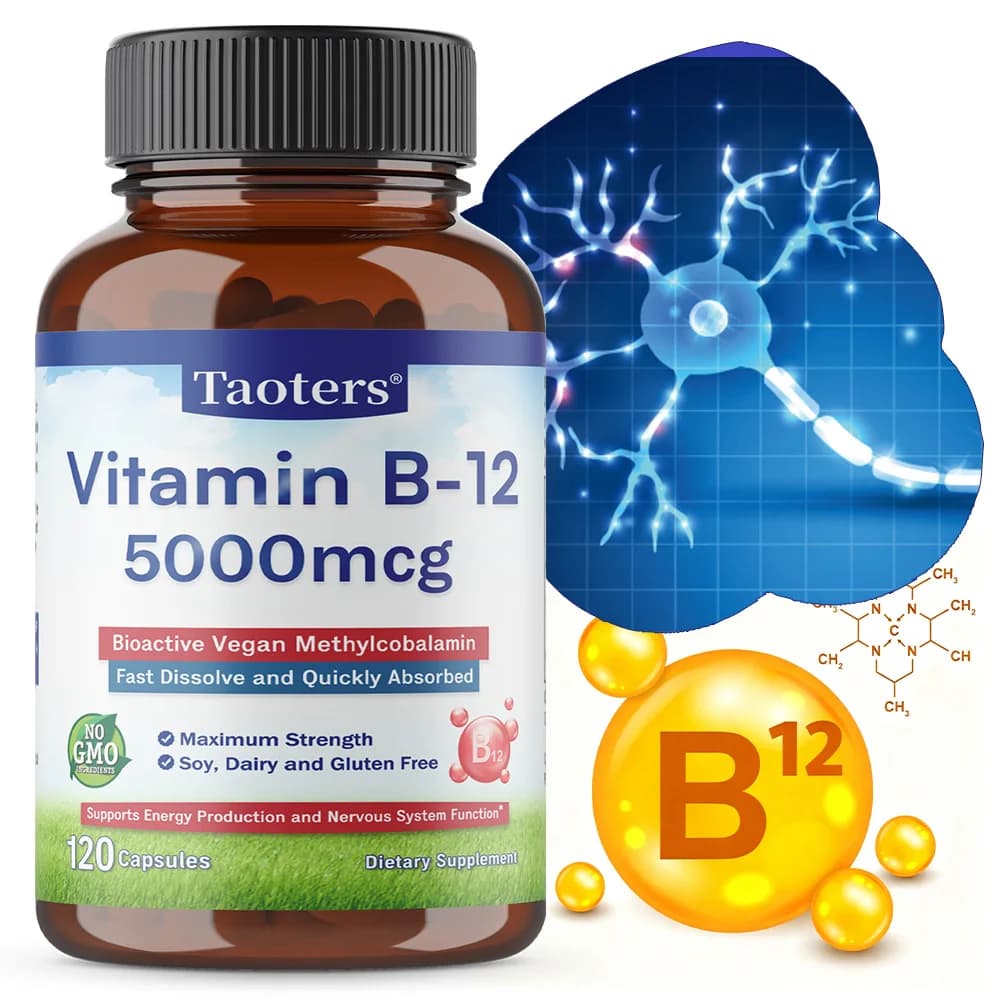 Vitamin B12 Capsules 5000 Mcg, Bioactive Vegan Methylcobalamin, Supports Energy Production and Nervous System Function