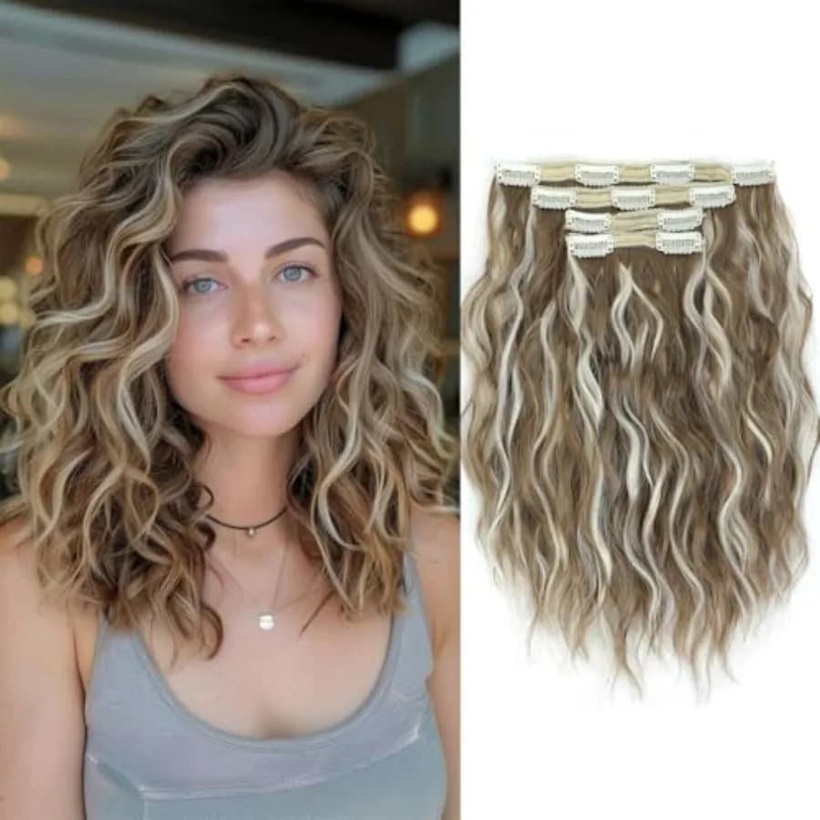 Synthetic clip in hair extensions 4 pcs short curly wavy hair pieces for women natural soft 12 inch clip in hair extensions