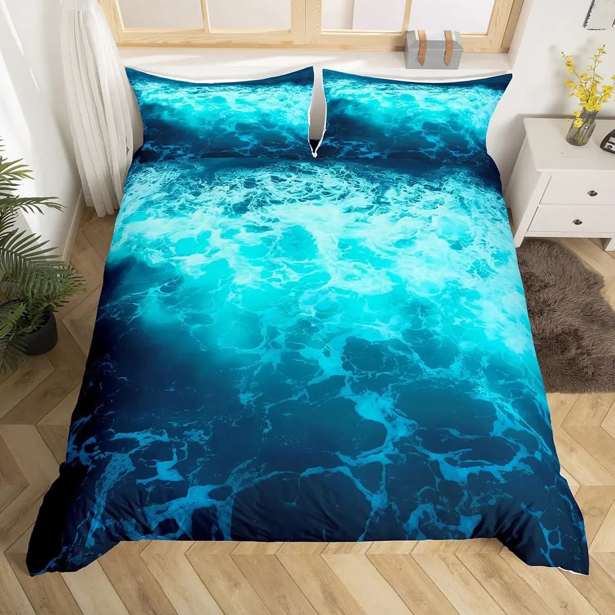 Set biancheria da letto Ocean Wave Copripiumino a tema Ocean Sea per bambini Ragazzi Ragazze Adolescenti Copripiumino subacqueo da spiaggia hawaiana Full King