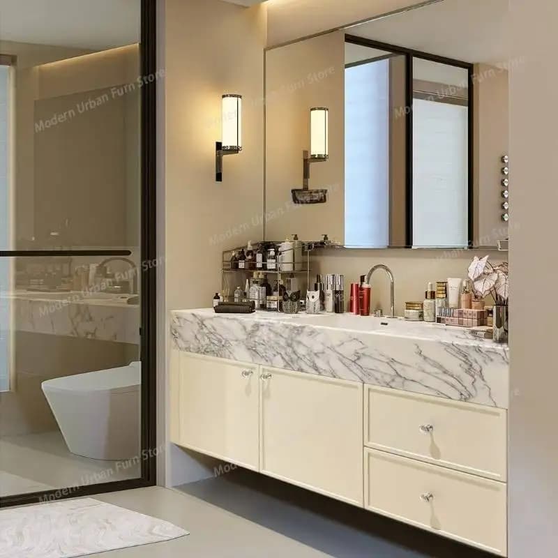 Mobile Bagno Lusso con Lavabo Integrato, Armadietto Stretto Europeo su Misura, Specchio Smart, Arredamento Bagno per la Casa