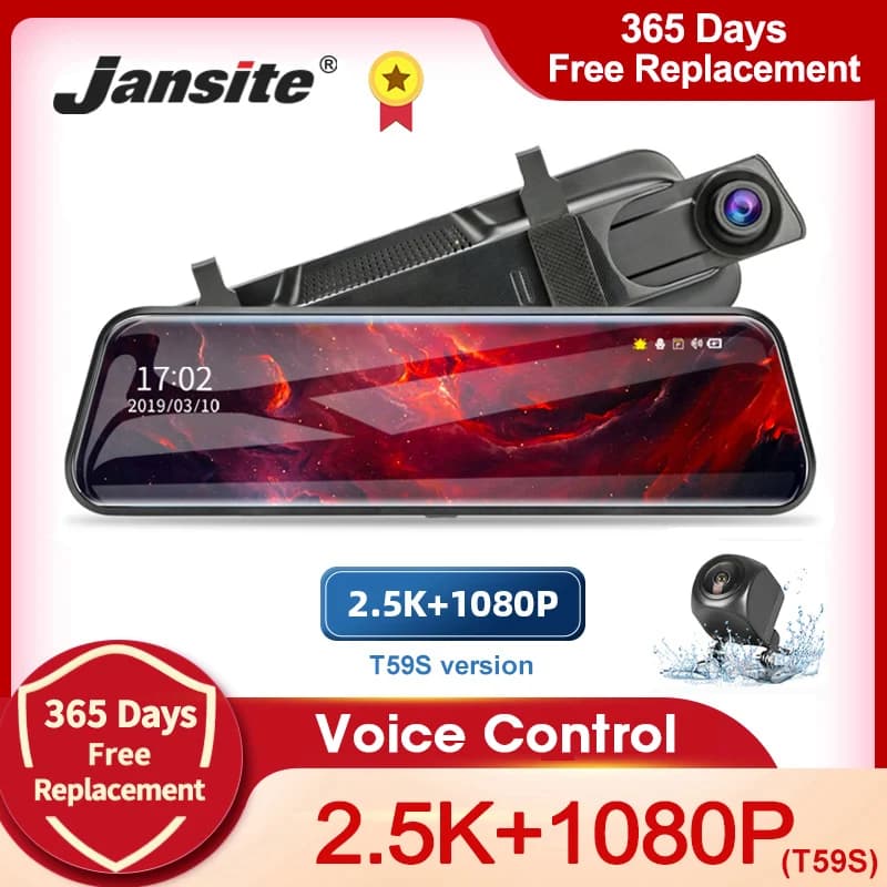 Jansite 10 inches 2.5K + 1080P DVR for Car Touch Screen Video Recorder Double lens Dash Cam Rear Camera Voice Control