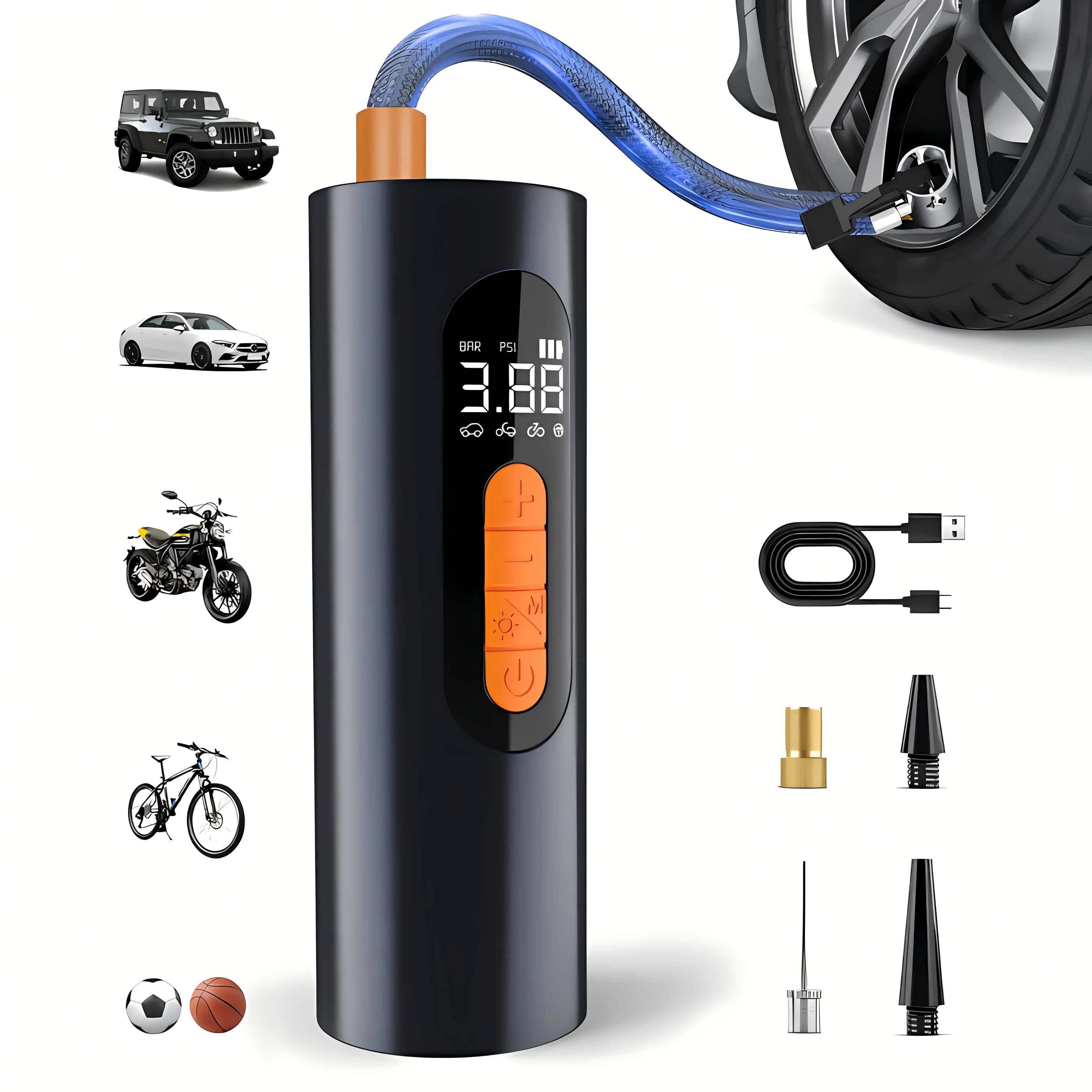 Gonfiatore per pneumatici portatile Pompa d'aria wireless 150PSI Mini compressore d'aria per accessori auto con sfera elettrica per bicicletta per auto moto