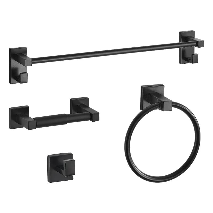 Set di accessori per il bagno nero opaco 4 pezzi Set di accessori per il bagno in acciaio inossidabile Set portasciugamani da 24 pollici Anello portasciugamani Accappatoio Hoo