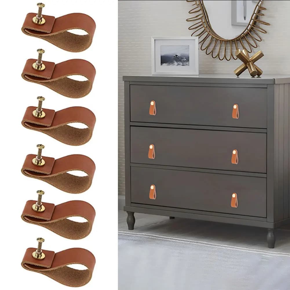 Maniglia per porta dell'armadio in pelle fatta a mano da 6 pezzi, maniglia per porta del cassetto del comò, maniglia per porta da cucina