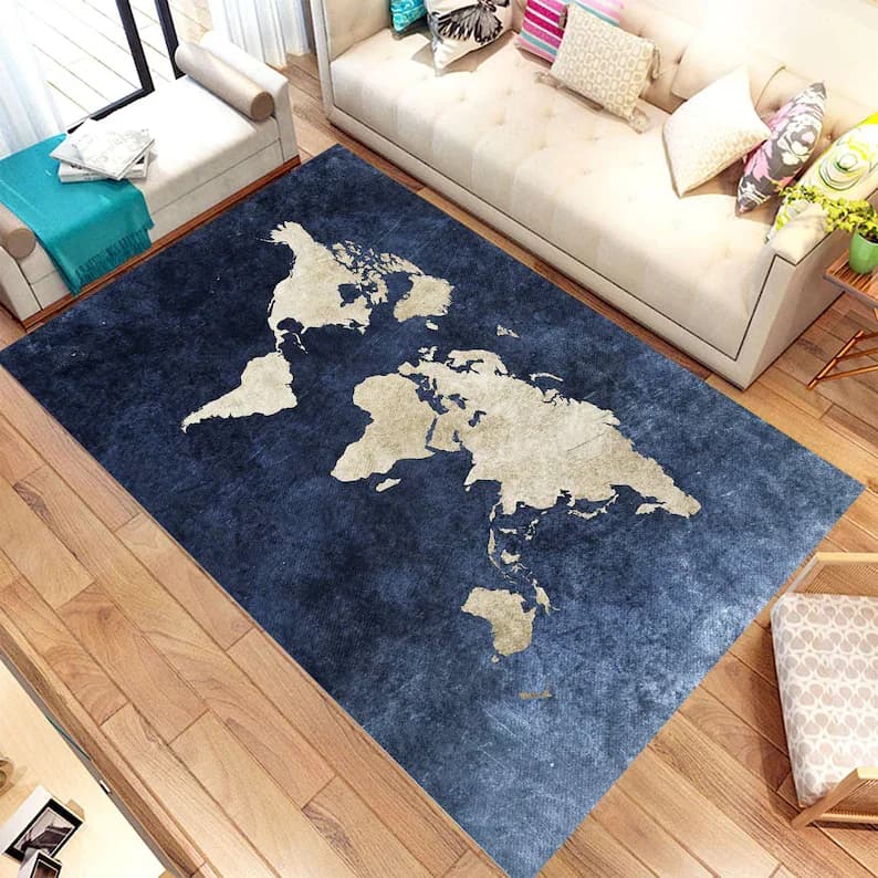 Education Rug World Map Kids Room Decor Game Carpet for Living Room Rug Fan Carpet Area Rug Non Slip Floor Carpet Teen Rug Gift