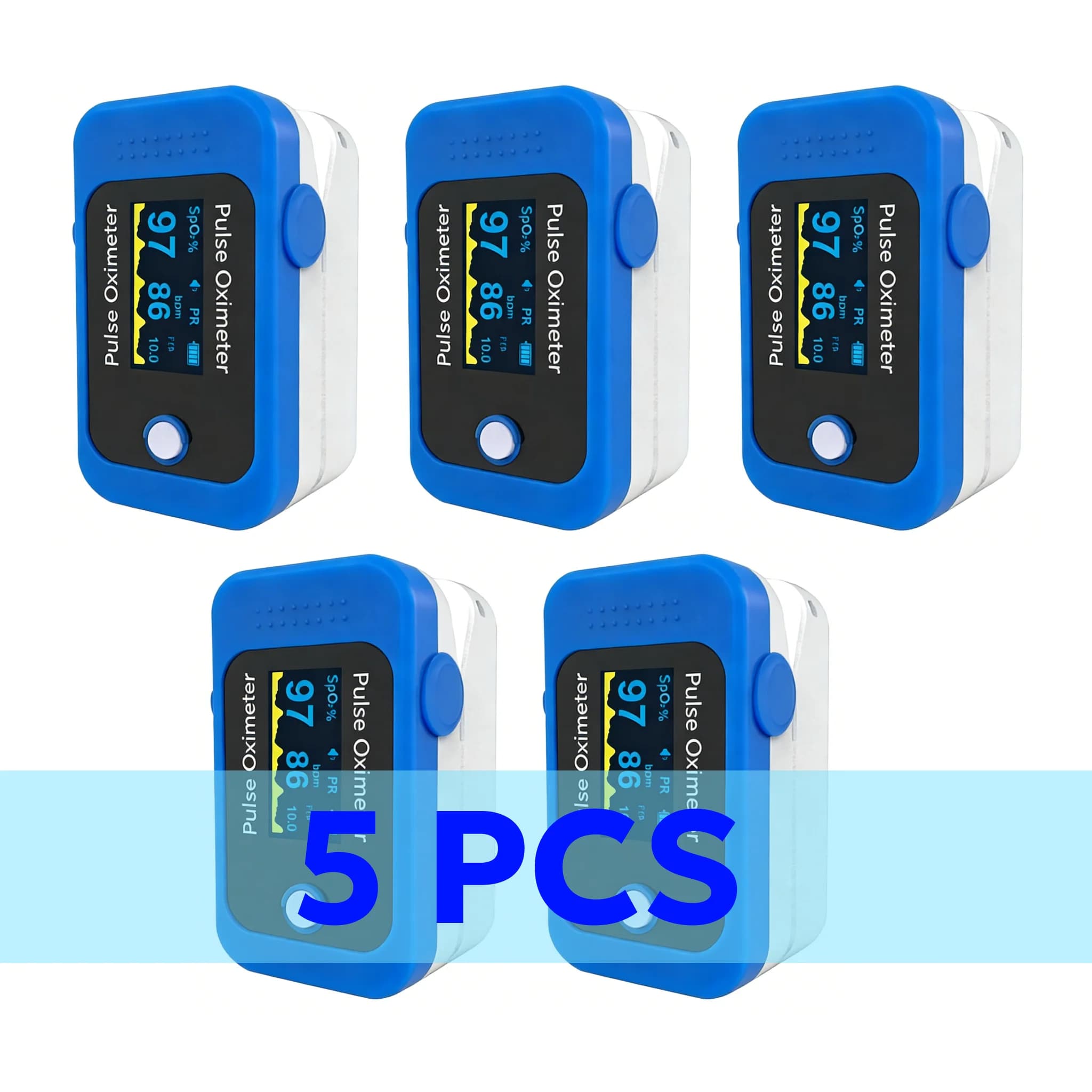 Set of 5 SpO2, PR, PI, for Adults and Children, with LED Display, for Home and Travel Use